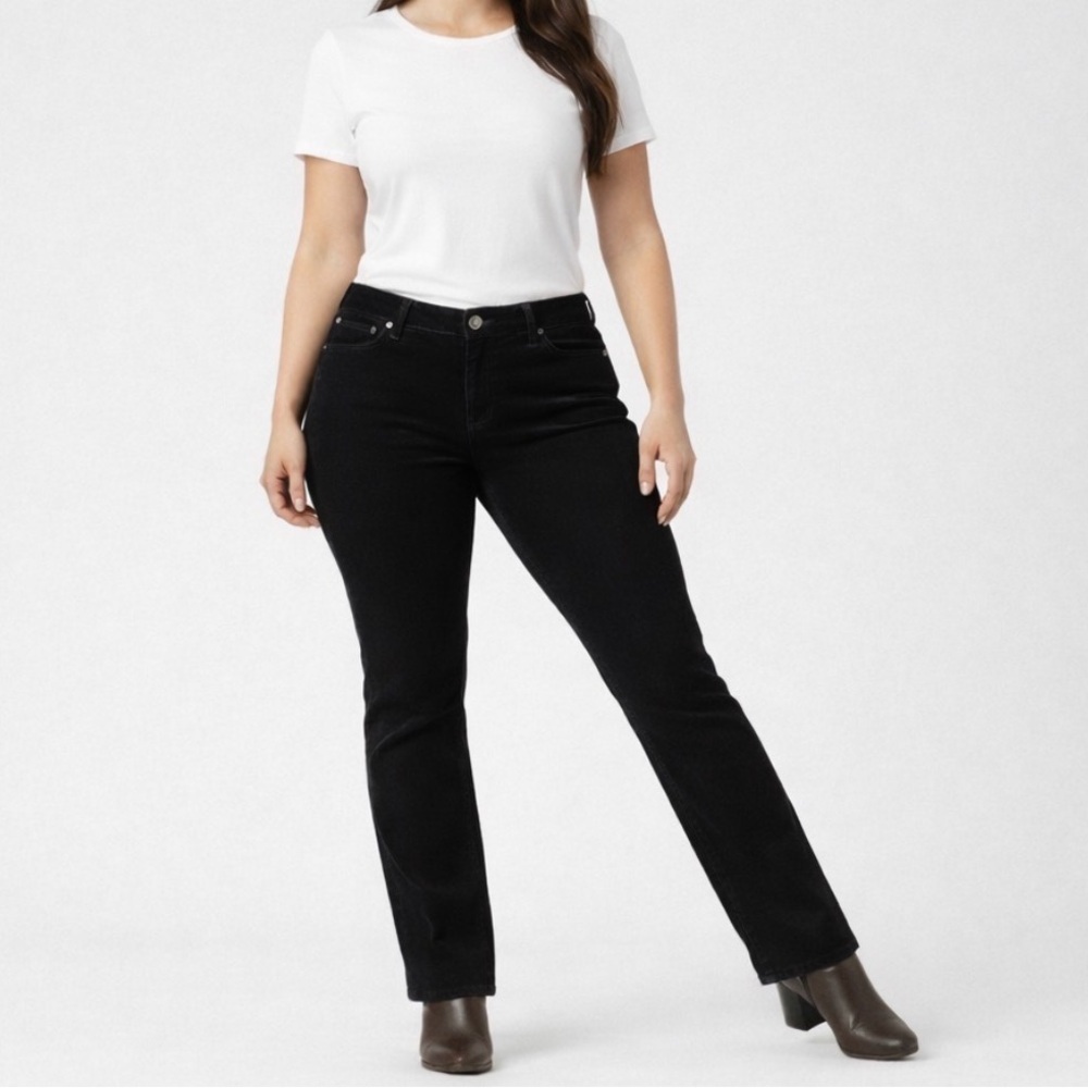 NYDJ Black Corduroy Straight Leg Pants Lift Tuck Technology Size 16P Petite